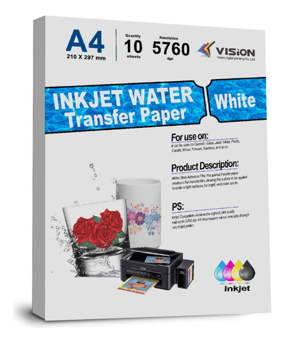 Transfer Al Agua, Waterslide Decal Blanco, 10 Hojas