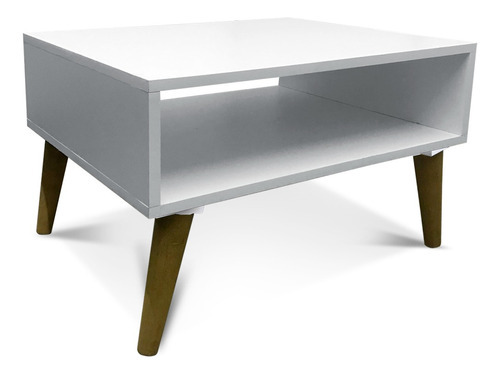 Mesa De Centro Canto Pé Palito Retangular Para Sala Mdf Cor Branco