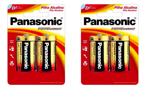04 Pilhas Alcalinas Panasonic D (grande) Original 2 Cartelas