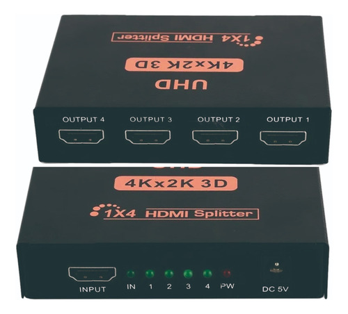 Splitter Hdmi 1x4 Hd 3d Ultra 2k 4k 1080p Amplificado