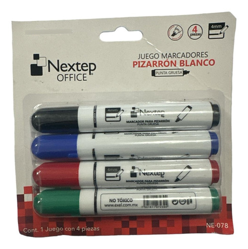 Nextep Juego Marcador Para Pizarrón Blanco 4 Colores C/20 Pz