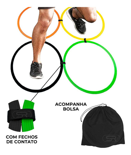 10 Cones C/ 5 Barreiras Desmontáveis + 10 Pratos + Escada Funcional Ajustável + 8 Argolas Agilidade Com Bolsa