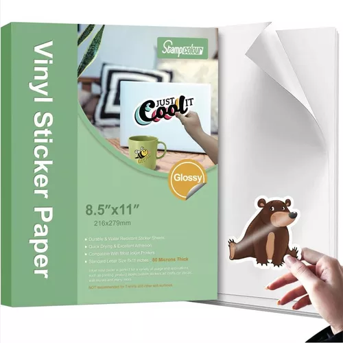  Papel adhesivo de vinil de alta calidad para imprimir, 50 hojas  de papel blanco mate, impermeable, para impresora de inyección de tinta,  tamaño estándar de 8.5 x 11.0 pulgadas. : Productos de Oficina