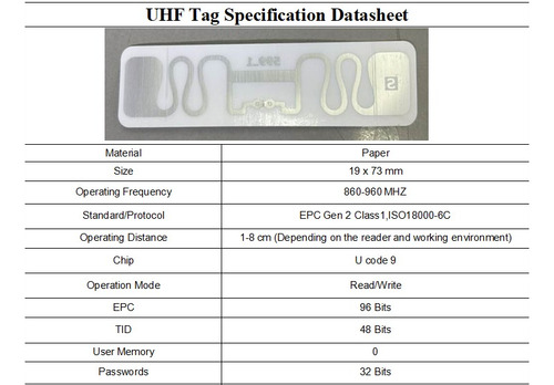 Tag Adesiva Rfid Uhf Epc Gen2 Class1 Iso 18000-6c - 50 Unid