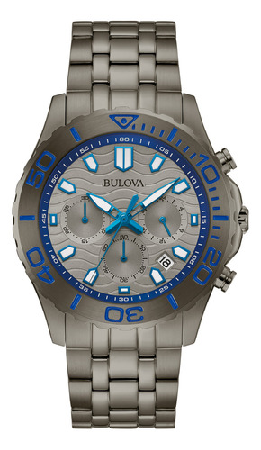 Reloj Bulova Hombre 98b434 Correa Gris Oscuro Bisel Azul Oscuro Fondo Gris