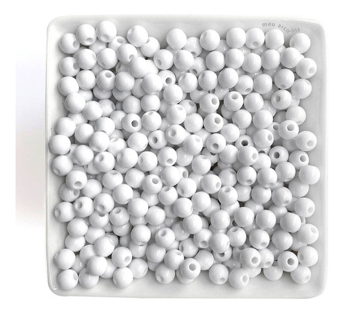 Miçanga Bola 6 Mm Com Furo Passante Bijuteria Cores Cor Branco
