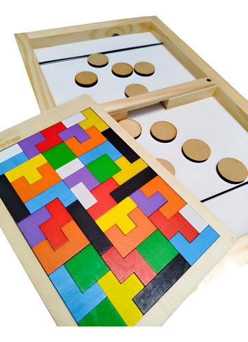 Minitejo Sling Puck + Tetris Madera Combo Juego De Mesa