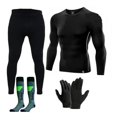 Equipo Termico Remera + Calza + Medias + Guantes Frio