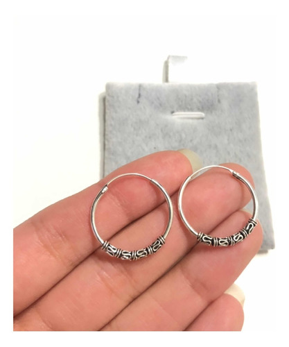 Aros Argollas Bali De 20mm En Plata Fina 925.