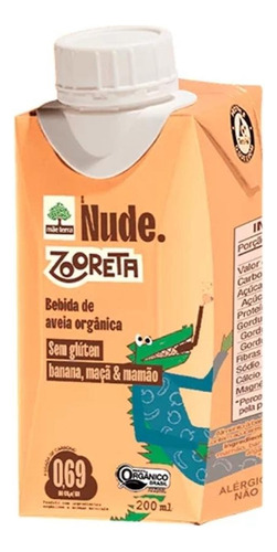 Bebida Aveia Nude Zooreta Banana Maça Mamão 200ml- Kit Com 2