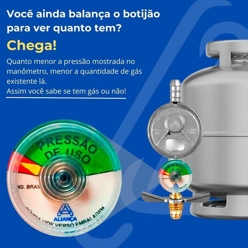 Regulador Registro De Gás Com Monômetro + Mangueira 1,2m