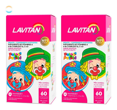 Lavitan Infantil Para Crianças Kit 2x 60cp Mastigáveis Cimed Sabor Tutti-frutti