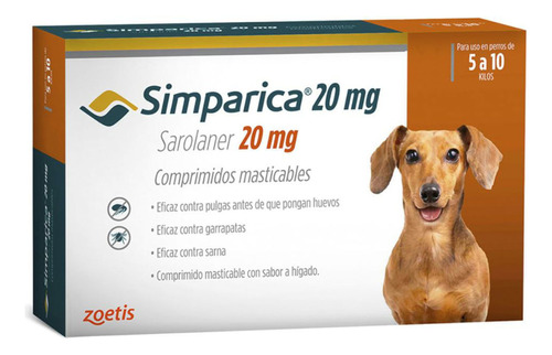 Tableta Antipulgas Y Garrapatas Simparica 5 A 10 Kg - 1 Comp