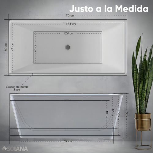 Solana Kit Tina De Baño Rectangular De Acrílico Slim 170x80x60 Cm + Grifo Independiente Monomando Cuello Cisne Silver / Kit Completo De Alto Brillo Blanco/silver Para Cuarto De Baño