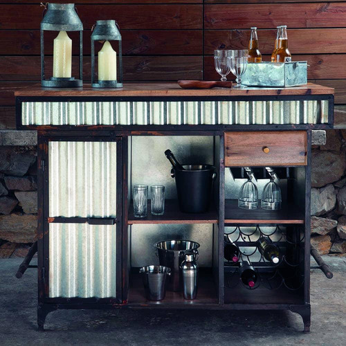 Bar Cantina Retro Chapa Con Madera 142x110x61 Cm