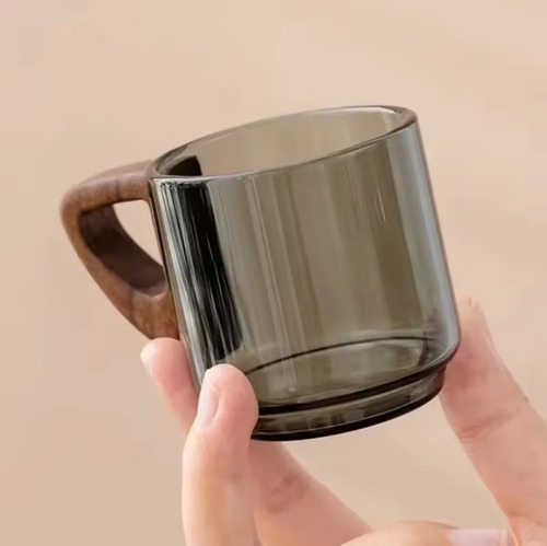 Tazas Cafe Expreso Cristal Mango Madera 100 Ml Set 2 Piezas