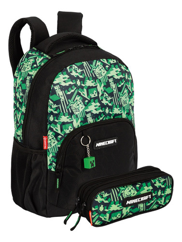 Mochila Costas Minecraft Escolar Com Estojo Duplo Passeio