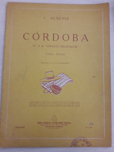 Partitura  Córdoba  Para Piano. Albéniz 