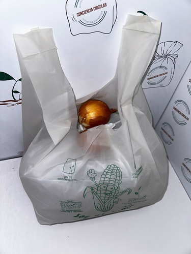 Bolsas Camiseta Compostables 50x60 X 500 Unid Sin Impresion Blanco Liso