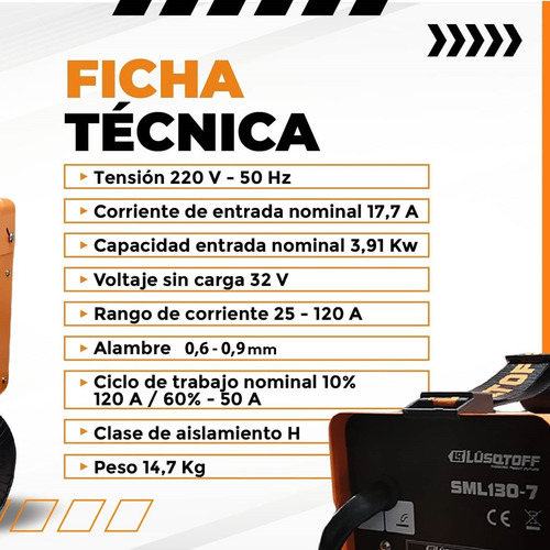 Soldadora Mig Lusqtoff Sml130 Flux 120amp + Alambre + Prensa
