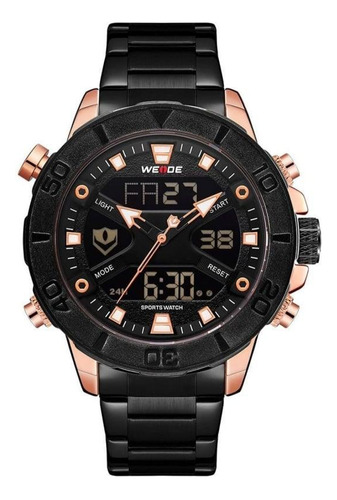 Relógio Masculino Anadigi Preto Rose Weide 8503 Inox Casual