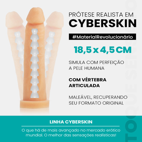 Cinta Strapon E Prótese Com Vértebra Cyberskin 18,5 X 4,5cm