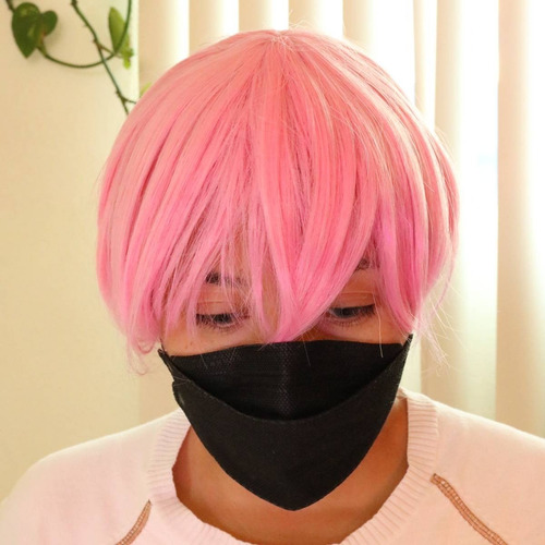 Peluca Rosa Corta Con Fleco Tipo Cosplay Anime Boy