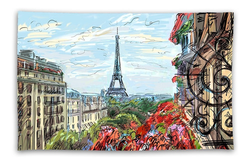Toallón Vista De La Torre Eiffel Dibujo Artístico