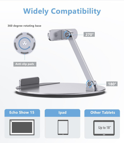 Almoz Soporte Giratorio E Inclinable Para Echo Show 15, De Y Plata.