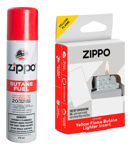 Kit 1 Lata Zippo Butane Fuel De 75 Ml + Insert Zippo Yellow