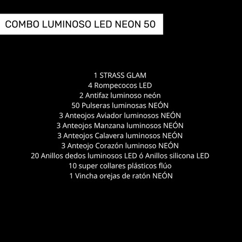 Imagen 2 de 10 de Combo Cotillon Luminoso Led Neon 50 Personas Casamiento