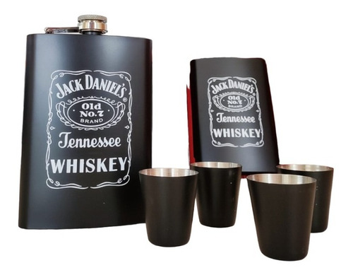 Set Licorera Whiskera 9 Oz Acero Inoxidable 4 Copas Embudo