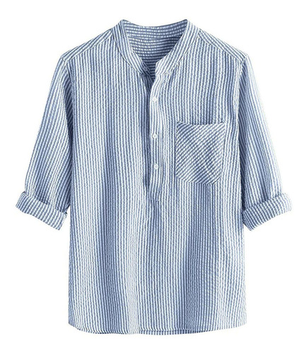 Cotton Linen Henley Shirts Fomen Long Sleeve Button Down