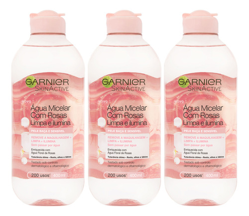 Agua Micelar De Rosas Garnier Skin Active 400ml X 3u