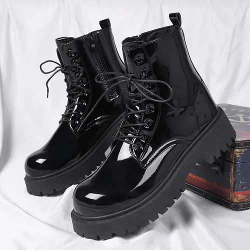 Botas Casuales Hombre Zapatos De Charol Plataforma Cómodo