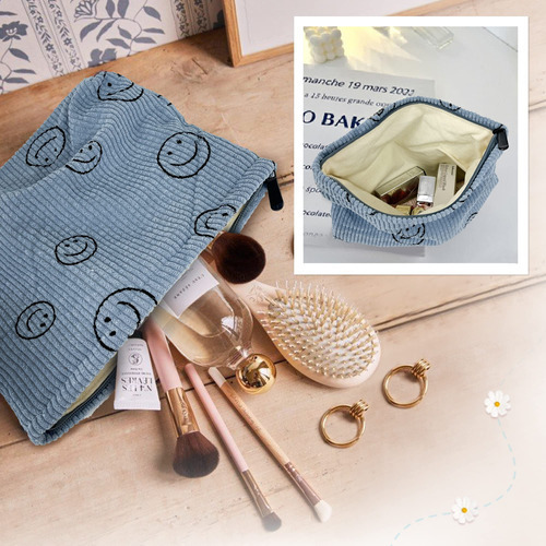 Beekbing Smiley Face - Bolsa De Maquillaje De Pana Con Forro