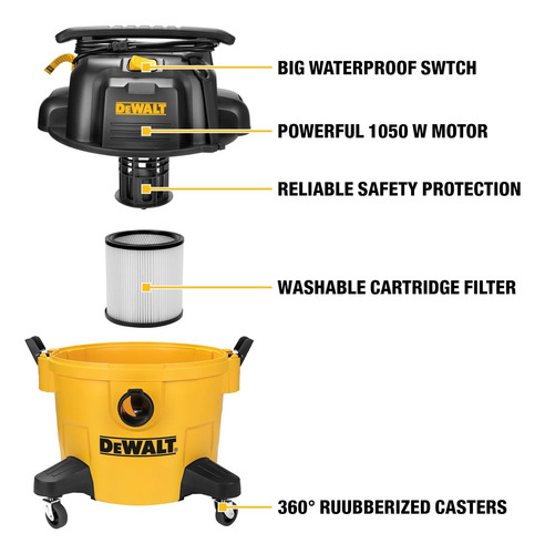 Aspiradora Líquidos Y Solidos Dewalt 20l 1050w Amarilla
