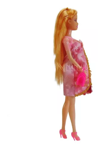 Boneca Gravida Estilo Barbie Andador Carrinho Bonequinha morena