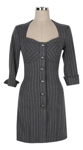 Minivestido Ajustado A Rayas Con Cuello Cuadrado Para Mujer