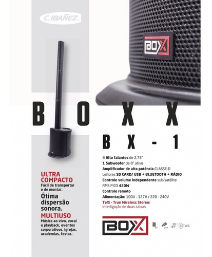 Caixa Acustica Ativa Sistema Coluna Boxx Bx 1 Box Vertical !
