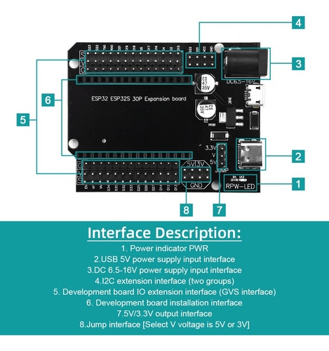 Base Shield Para Esp32 Placa Expansión 30 Pines Usb 3.3v 5v