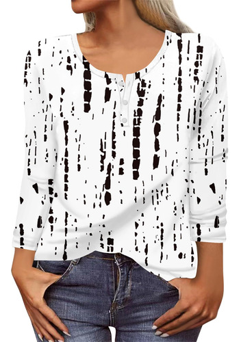 Camisa Manga Larga Para Mujer Camiseta Elegante Estampado