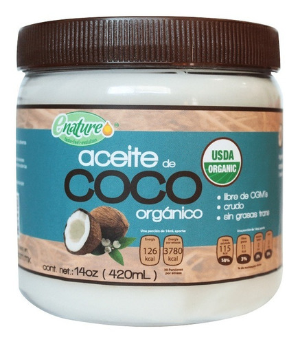 Aceite De Coco Extra Virgen 420ml Enature Crudo Olor Sabor
