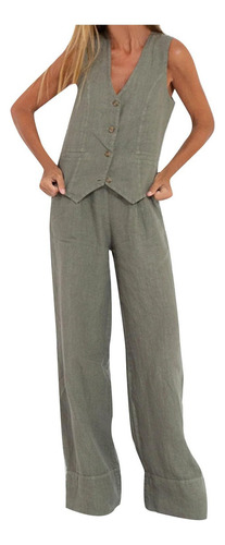 Pantalones De Traje Conjuntos De Lino Para Mujer, 2 Piezas