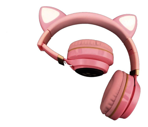 Auriculares Para Nenas Orejas Gato Luz Led Inalámbricos Rosa
