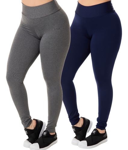 Kit 2 Calça Legging Feminina Moda Básica Cós Alto Academia 