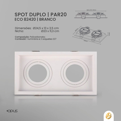 Spot Recuado Embutir Duplo Par20 E27 Orientável Branco