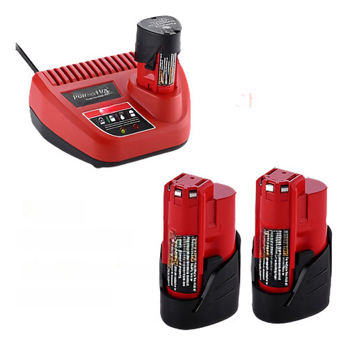 Para Milwaukee 12v 2-pack Rojo Litio Li-ion Y Cargador De Ba