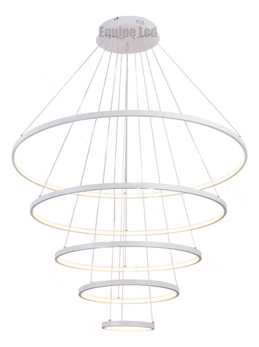 Lustre Pendente 5 Aneis Arcos Moderno Branco Pe Direito Duplo Top 127/220V Equipe Led