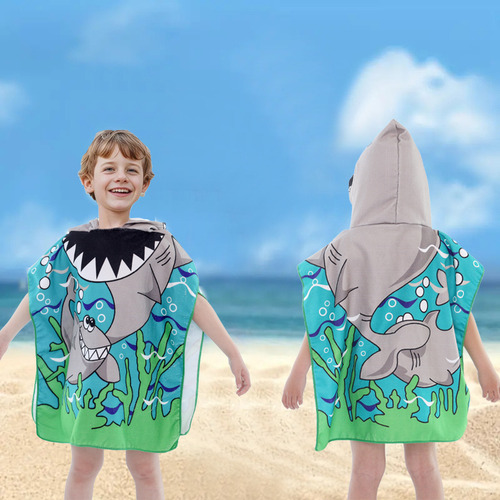 Toallas De Microfibra Con Capucha Para Baño De Niños Color Gris Tiburones